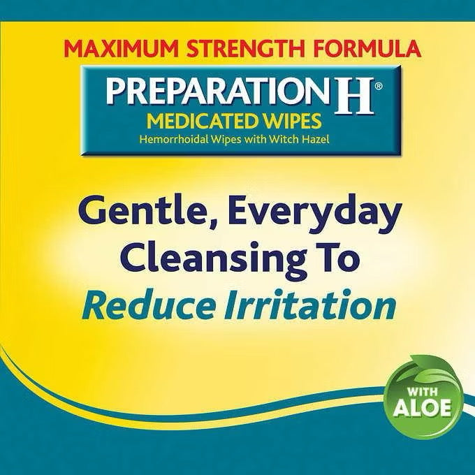 ☘️60 Wipes Preparation H Medicated Wipes, hemorrhoids wipes -Doctor Recommended Brand-THE WHITE HOUSE FIRST CHOICE!