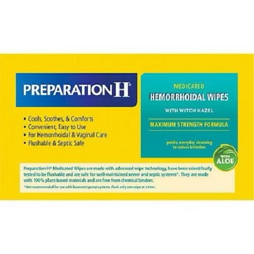 ☘️60 Wipes Preparation H Medicated Wipes, hemorrhoids wipes -Doctor Recommended Brand-THE WHITE HOUSE FIRST CHOICE!