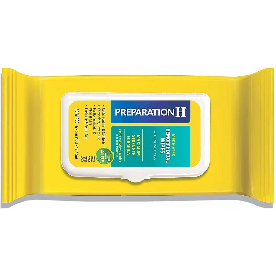 ☘️60 Wipes Preparation H Medicated Wipes, hemorrhoids wipes -Doctor Recommended Brand-THE WHITE HOUSE FIRST CHOICE!