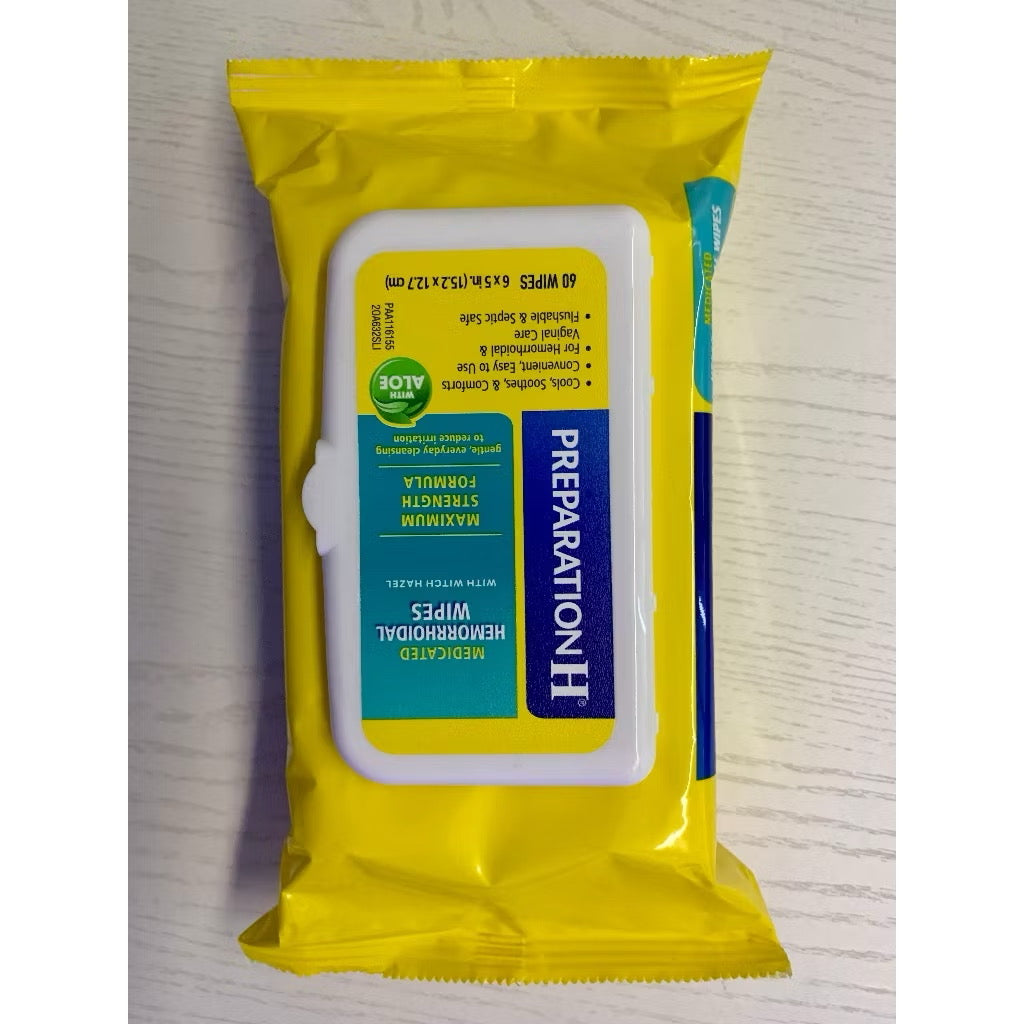 ☘️60 Wipes Preparation H Medicated Wipes, hemorrhoids wipes -Doctor Recommended Brand-THE WHITE HOUSE FIRST CHOICE!