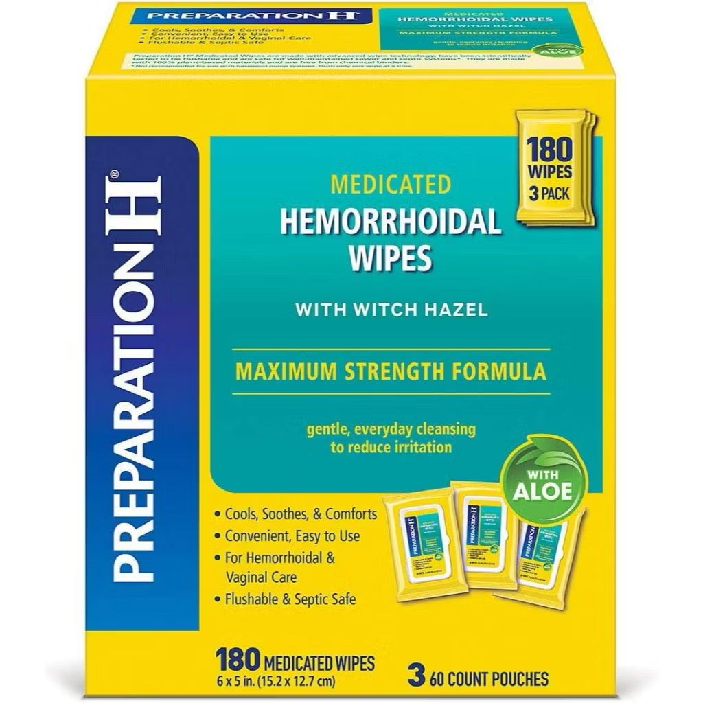 ☘️60 Wipes Preparation H Medicated Wipes, hemorrhoids wipes -Doctor Recommended Brand-THE WHITE HOUSE FIRST CHOICE!