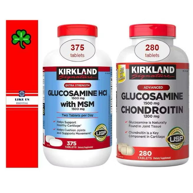 ☘️375 Kirkland Signature Tablets Glucosamine with MSM or 280 Tablets Kirkland Signature Glucosamine & Chondroitin