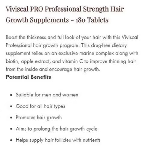 ☘️180 tablets Exp 06/2027 VIVISCAL PRO Professional Hair Growth (UNISEX) -MADE IN USA