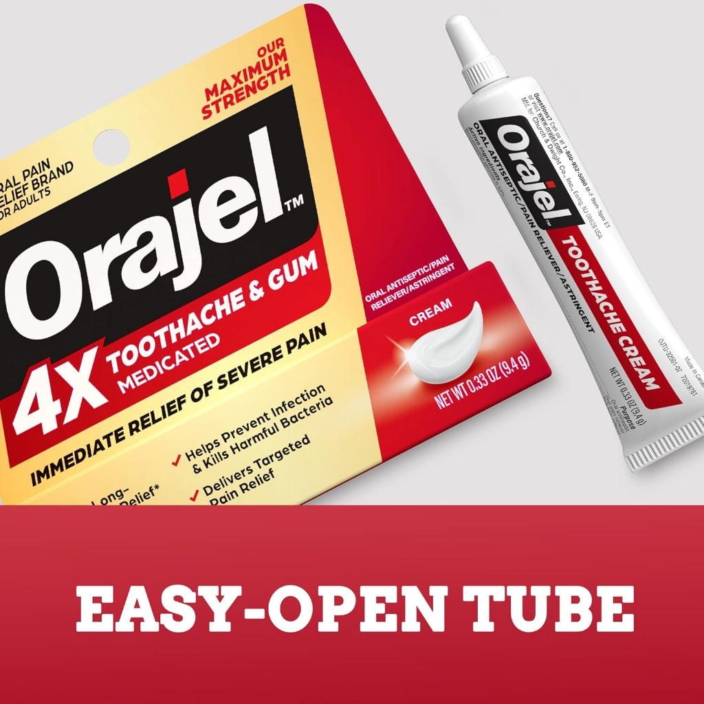 ☘️ 0.33oz Exp 06/2026 Orajel 4X for Toothache & Gum Pain: Severe Cream Tube  From Oral Pain Relief Brand