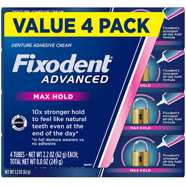 ☘️2.2oz (62g) per tube Fixodent Advanced MAX HOLD Denture Adhesive