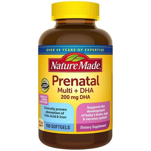 ☘️ 150 Softgels Nature Made Prenatal Folic Acid + DHA-Direct Imported From The U.S.A-Package May Vary