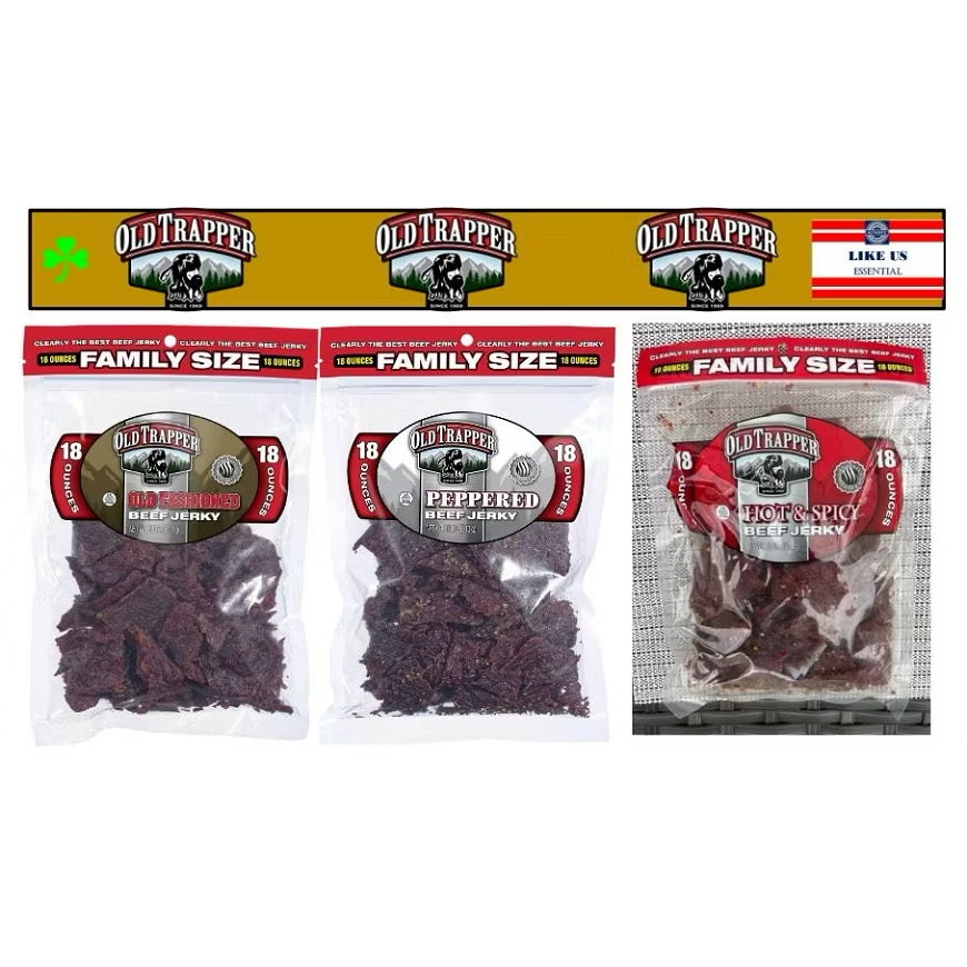 ☘️10oz / 18oz Best B4 Yr 2026 Old Trapper Beef Jerky, Peppered / Old Fashioned / Hot & Spicy| ZERO TRANS FAT-America Traditional Style