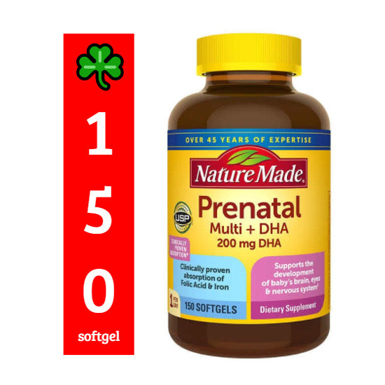 ☘️ 150 Softgels Nature Made Prenatal Folic Acid + DHA-Direct Imported From The U.S.A-Package May Vary