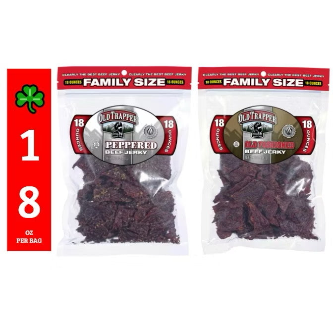 ☘️10oz / 18oz Best B4 Yr 2026 Old Trapper Beef Jerky, Peppered / Old Fashioned / Hot & Spicy| ZERO TRANS FAT-America Traditional Style