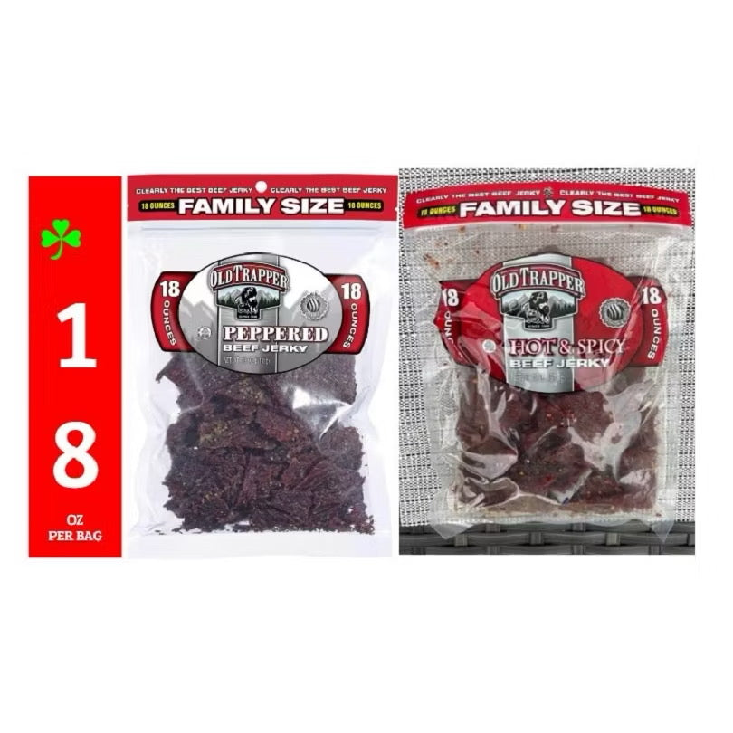 ☘️10oz / 18oz Best B4 Yr 2026 Old Trapper Beef Jerky, Peppered / Old Fashioned / Hot & Spicy| ZERO TRANS FAT-America Traditional Style