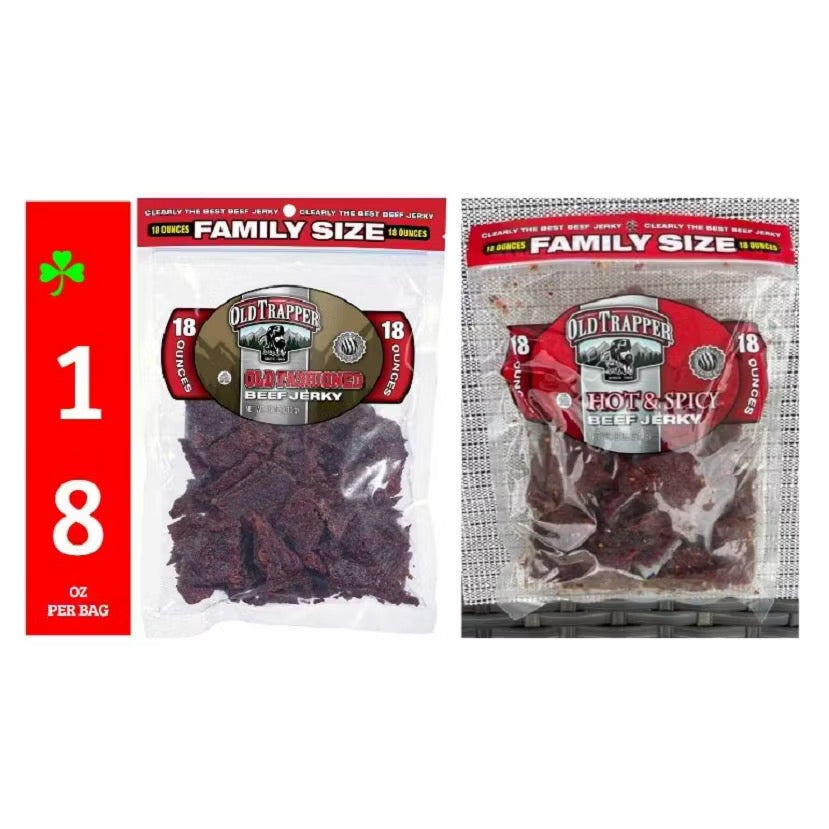 ☘️10oz / 18oz Best B4 Yr 2026 Old Trapper Beef Jerky, Peppered / Old Fashioned / Hot & Spicy| ZERO TRANS FAT-America Traditional Style