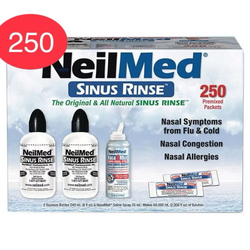 ☘️EXP 10/2027 NeilMed Sinus Rinse Kit---Includes 2 Squeeze Bottles, 1 NasaMist Saline Spray, 250 Premixed Packets