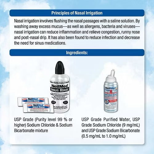 ☘️EXP 10/2027 NeilMed Sinus Rinse Kit---Includes 2 Squeeze Bottles, 1 NasaMist Saline Spray, 250 Premixed Packets