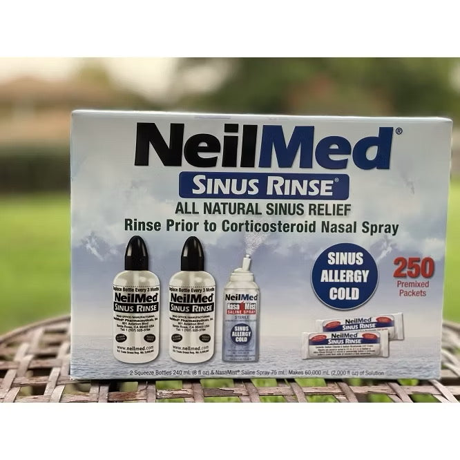 ☘️EXP 10/2027 NeilMed Sinus Rinse Kit---Includes 2 Squeeze Bottles, 1 NasaMist Saline Spray, 250 Premixed Packets