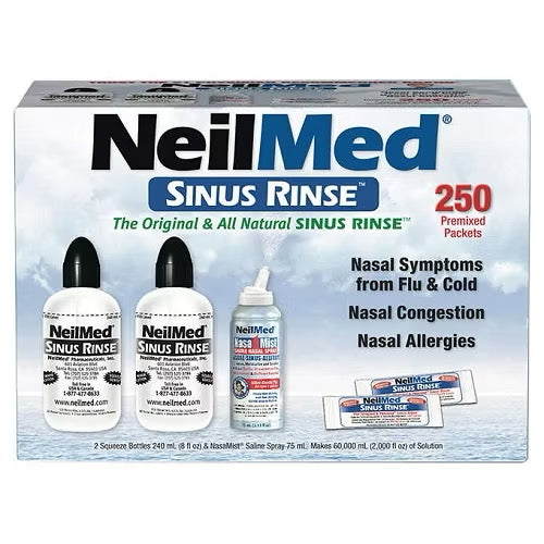 ☘️EXP 10/2027 NeilMed Sinus Rinse Kit---Includes 2 Squeeze Bottles, 1 NasaMist Saline Spray, 250 Premixed Packets