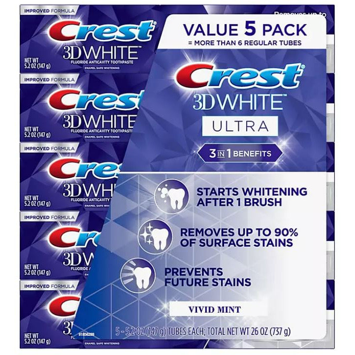 ☘️Exp 01/2026 Crest VIVID MINT 3D White Ultra Whitening Toothpaste 5.2oz per tube