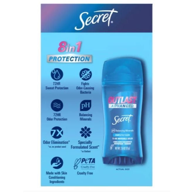 ☘️NEW! EXP 02/2026 Secret Outlast Advanced Antiperspirant Deodorant 2.6 oz,  (73g) For Women -Direct Imported From U.S.A