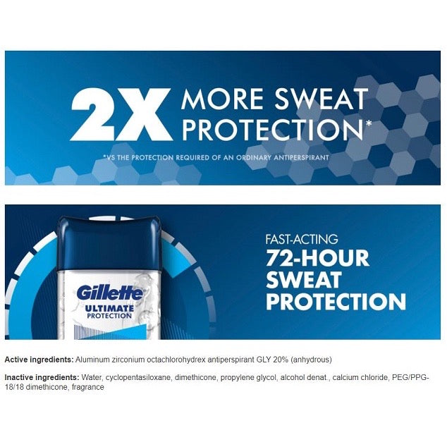 ☘️ 3.8oz Exp 09/2026 Gillette Ultimate Protection 6-in-1 Antiperspirant Deodorant Total 214g -- Import From U.S.A