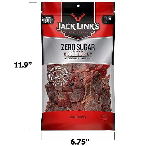 ☘️7.3oz (207g) Best B4 08/2025 Jack Link’s Zero Sugar Beef Jerky, Keto Friendly Snacks with No Artificial Sweetener