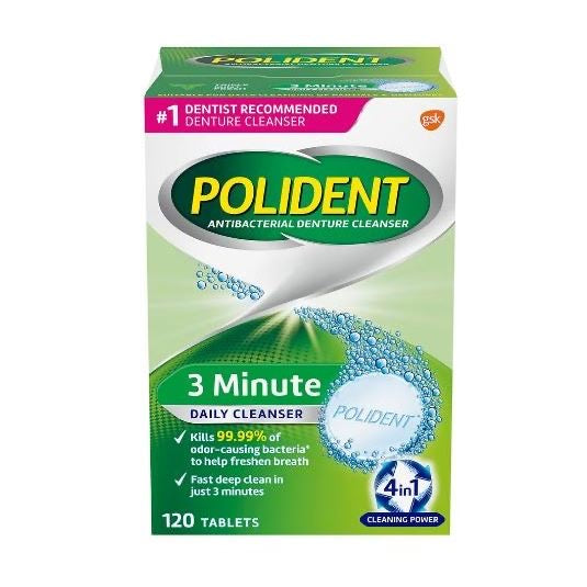 ☘️20/240 Tablets  Exp year 2026 1Polident 3-Minute Triple-Mint Antibacterial Denture Cleanser, Effervescent Tablets