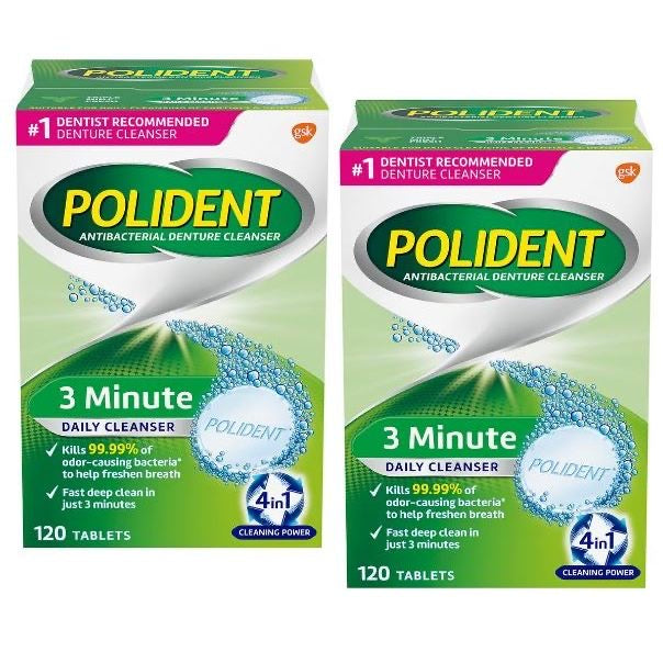 ☘️20/240 Tablets  Exp year 2026 1Polident 3-Minute Triple-Mint Antibacterial Denture Cleanser, Effervescent Tablets