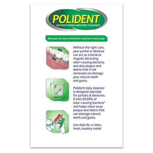 ☘️20/240 Tablets  Exp year 2026 1Polident 3-Minute Triple-Mint Antibacterial Denture Cleanser, Effervescent Tablets